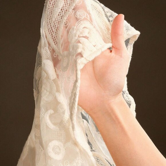 Apricot Elegant Women's Christmas Dress with Stand Collar & Floral Embroidery - Picture 9 of 9